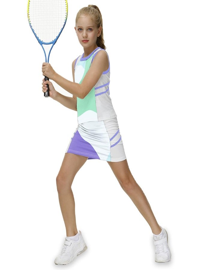 AOBUTE Kids Tennis Clothes Girls 2 Piece Athletic Set Girl Golf Outfit Dresses Lavender Blue 8-9 Years - Image 4
